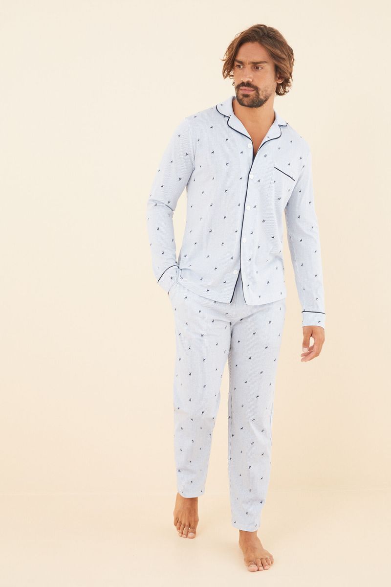 Pantalón pijama estampado a rayas de algodón para hombre