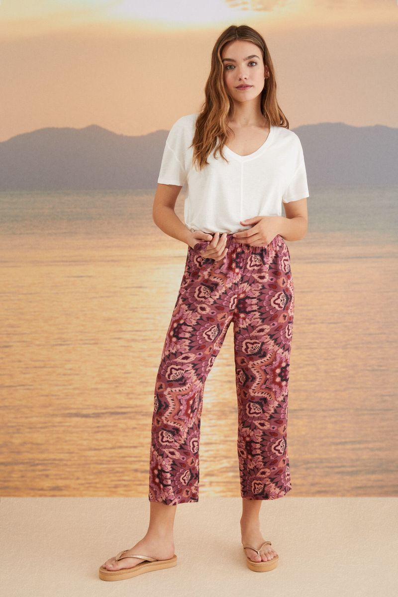 Pantalon capri ancho online mujer