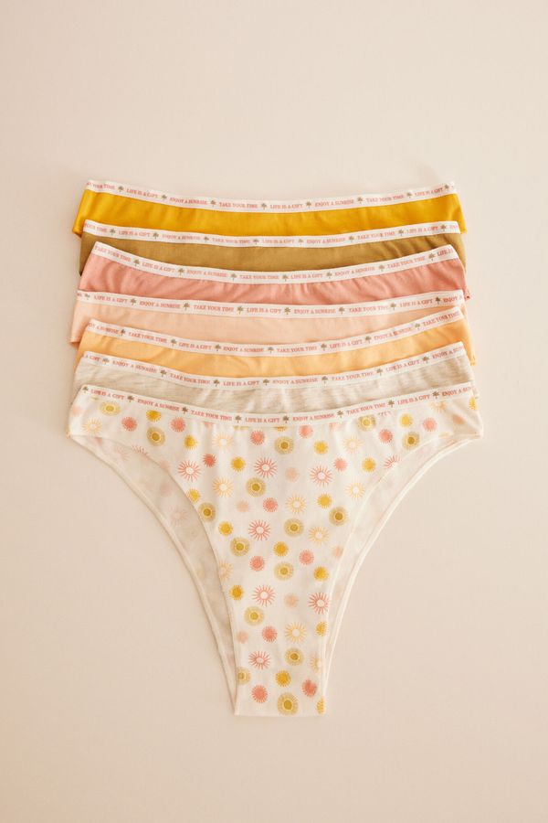 Pack 7 panties brasileros algodón mensaje