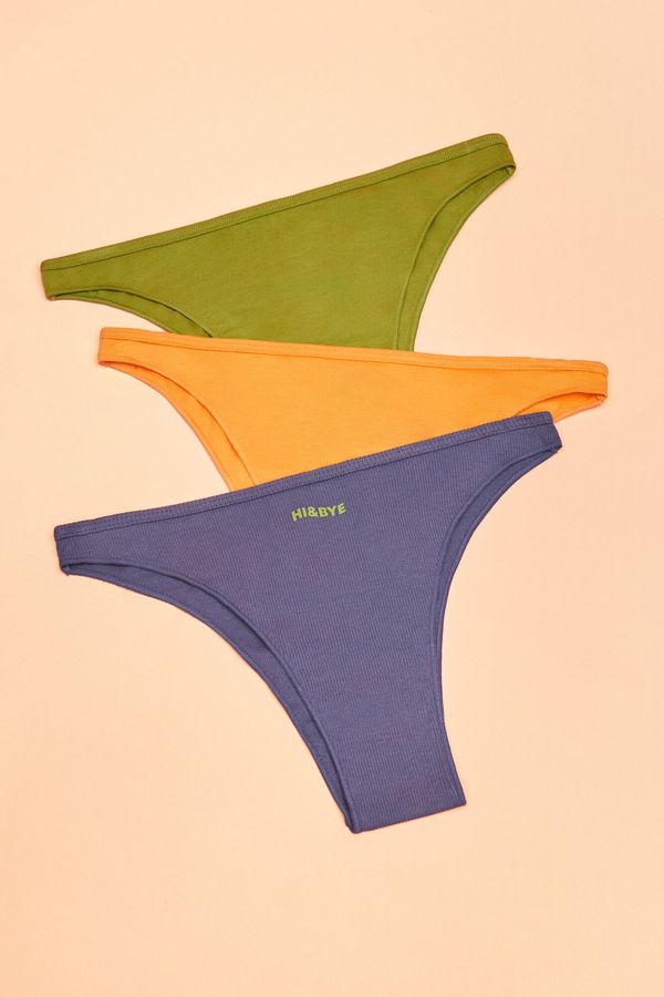 Pack 3 panties brasileros algodón verde, azul y naranja