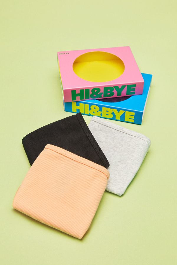 Pack 3 panties brasileros algodón gris, naranja y negro