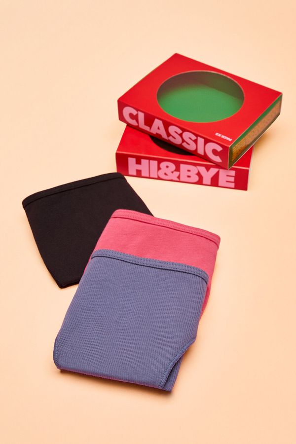 Pack 3 panties algodón fucsia, azul y negro