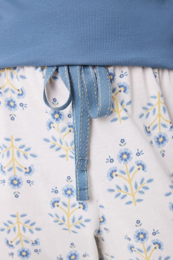 Pijama larga algodón azul flores