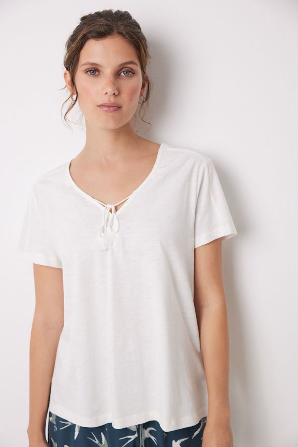 Camiseta manga corta 100% algodón marfil
