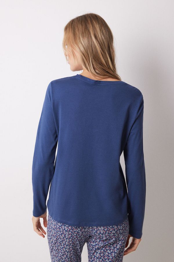 Camiseta algodón manga larga azul