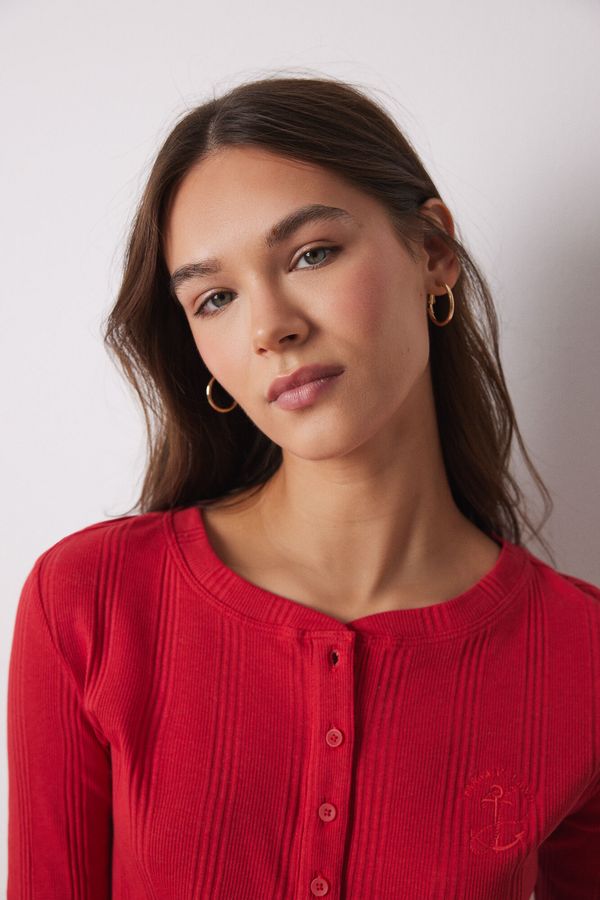 Camiseta manga larga canalé roja