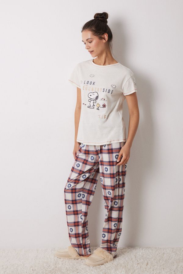 Pijama 100% algodón cuadros Snoopy