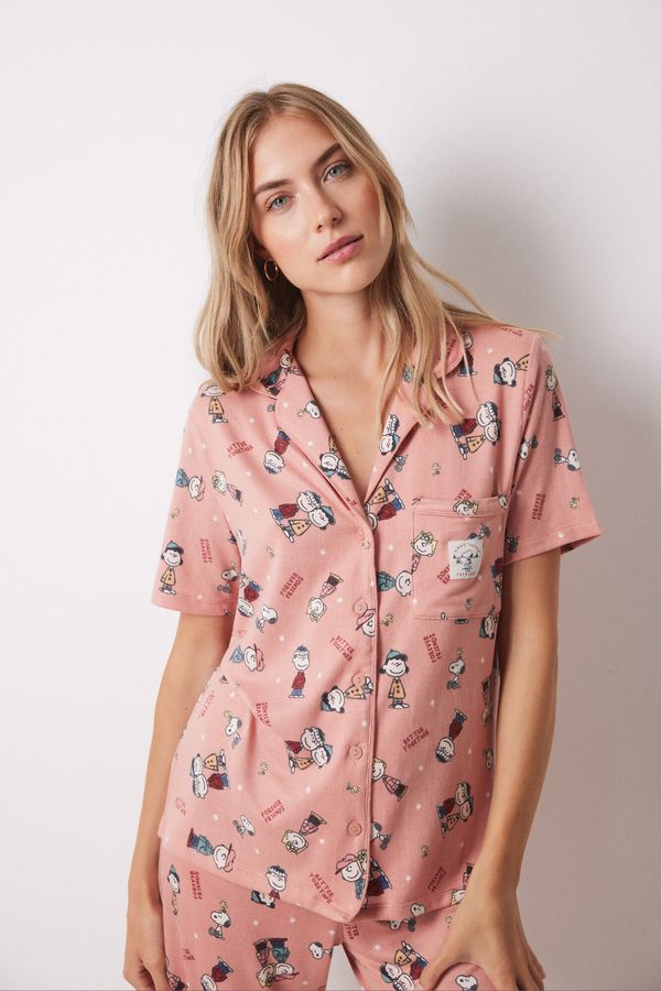 Pijama camisera súper soft rosado Snoopy