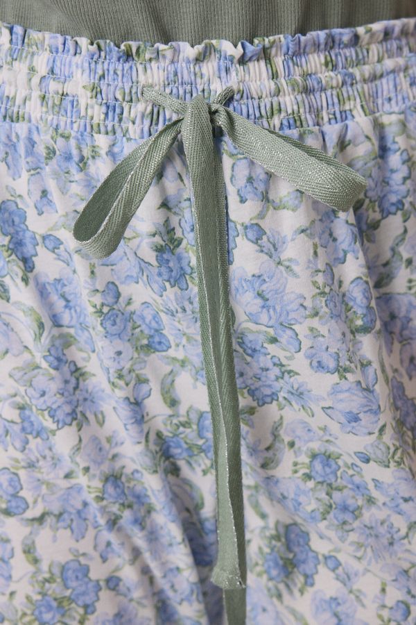 Pijama 100% algodón canalé verde flores