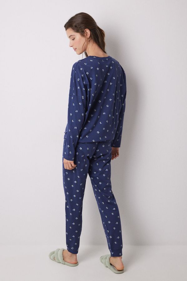 Pijama larga 100% algodón azul flores