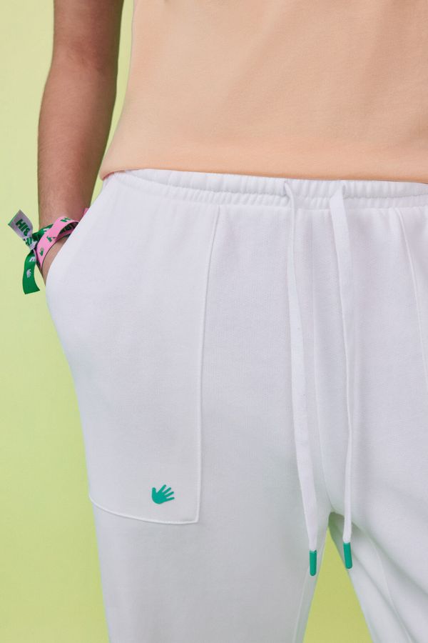 Pantalón largo flare felpa marfil