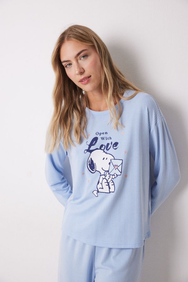 Pijama larga Snoopy azul rayas