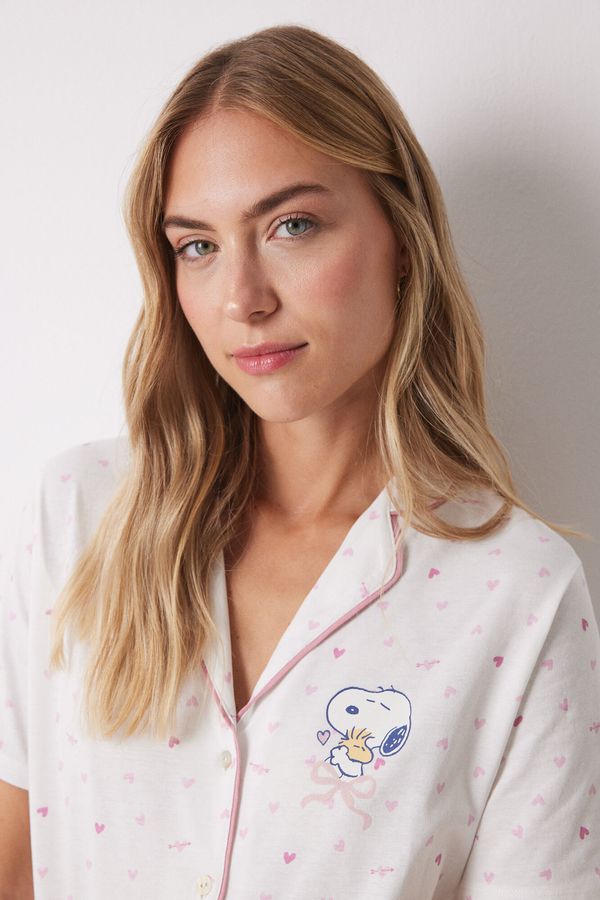 Pijama larga camisera 100% algodón Snoopy rosado