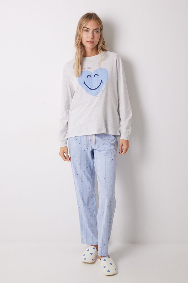 Pijama larga 100% algodón azul rayas