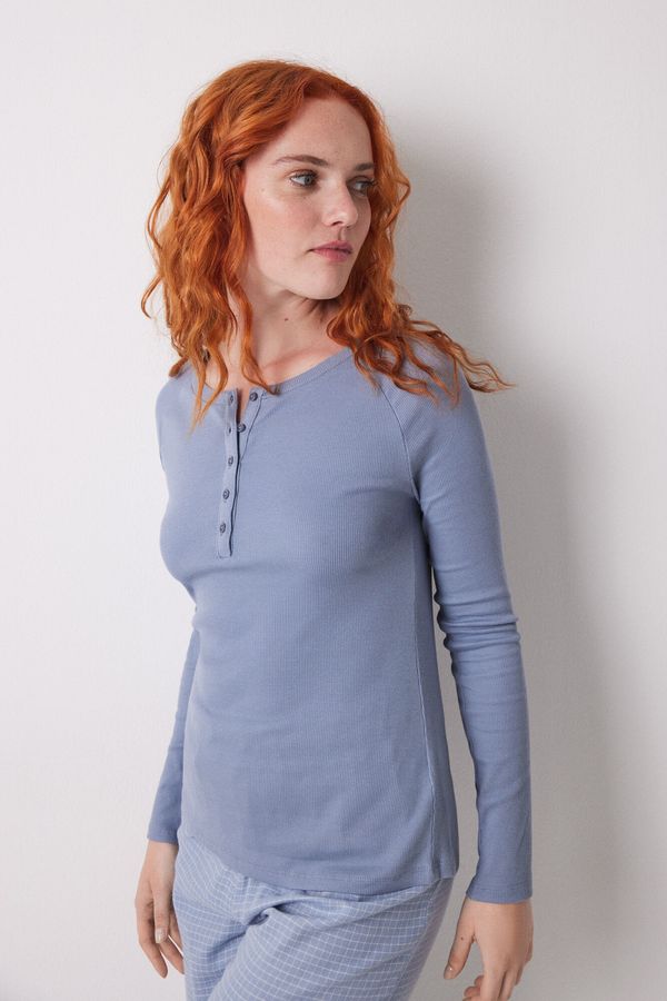 Camiseta manga larga canalé azul