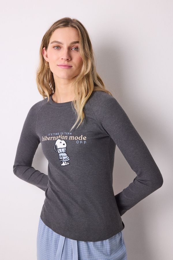 Camiseta manga larga canalé Snoopy