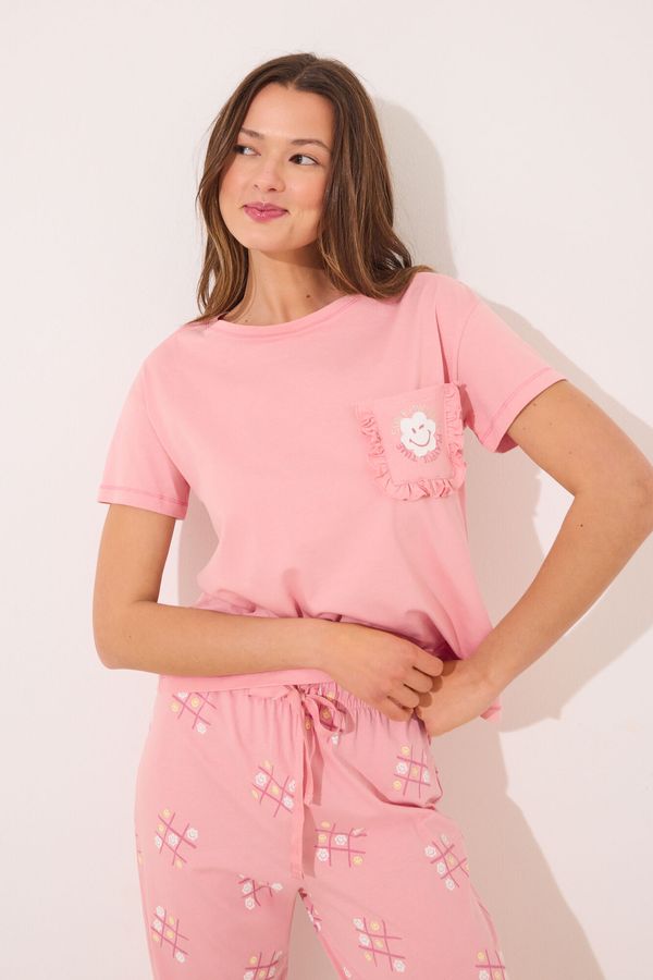 Pijama larga 100% algodón rosado Smiley
