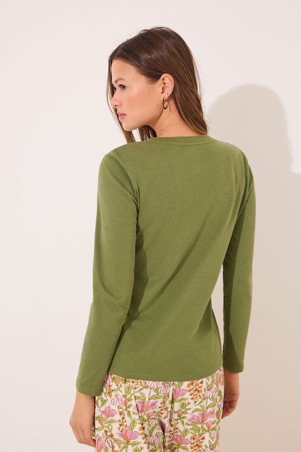 Camiseta lisa manga larga 100% algodón verde