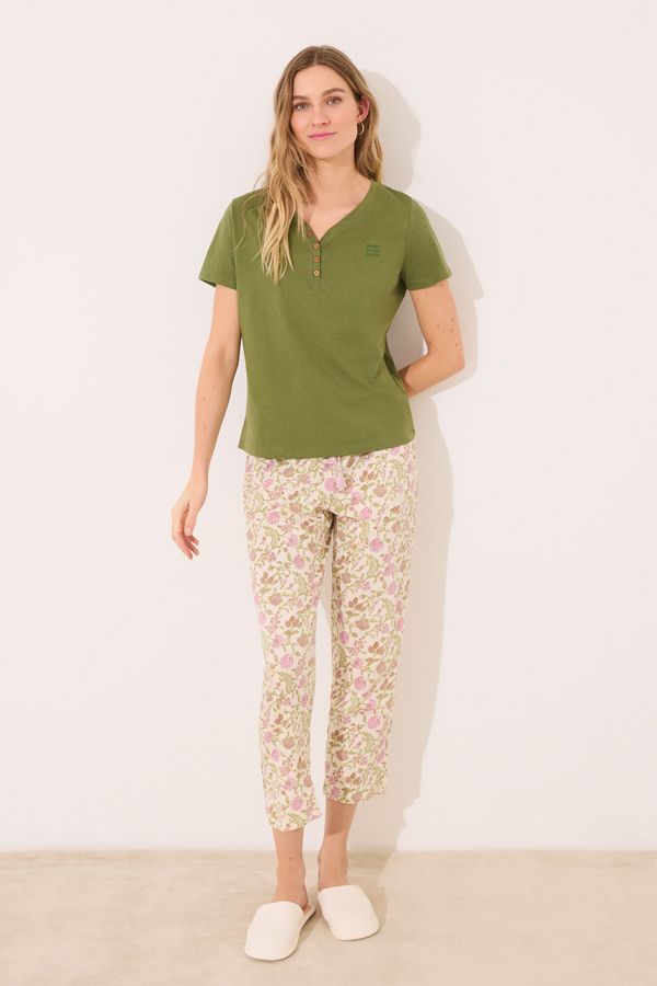 Pantalón capri 100% algodón flores