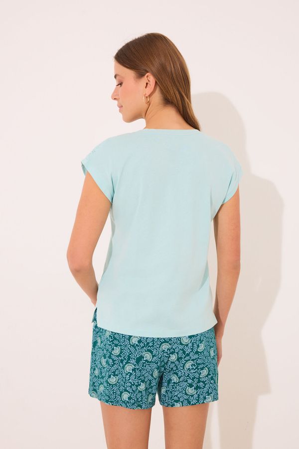 Pijama corta 100% algodón azul flores
