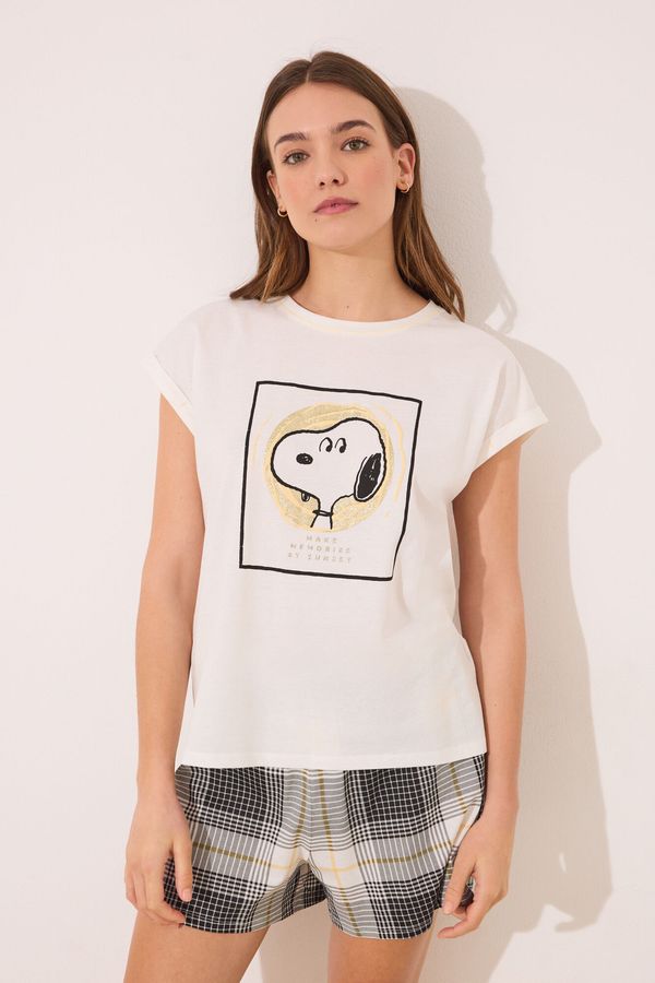 Pijama corta 100% algodón Snoopy cuadros
