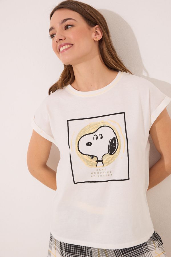 Pijama corta 100% algodón Snoopy cuadros