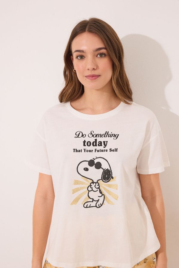 Pijama corta 100% algodón Snoopy marfil