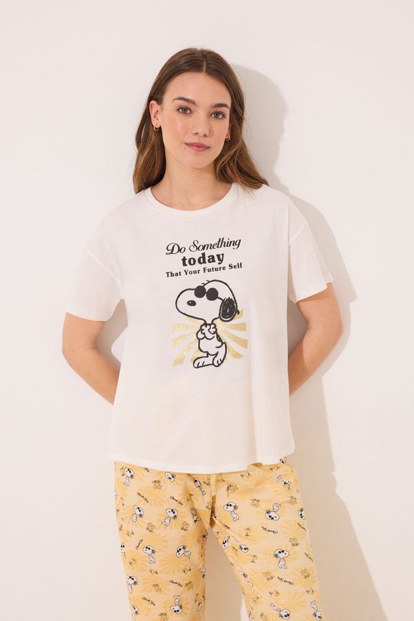 Pijama larga 100% algodón Snoopy manga corta