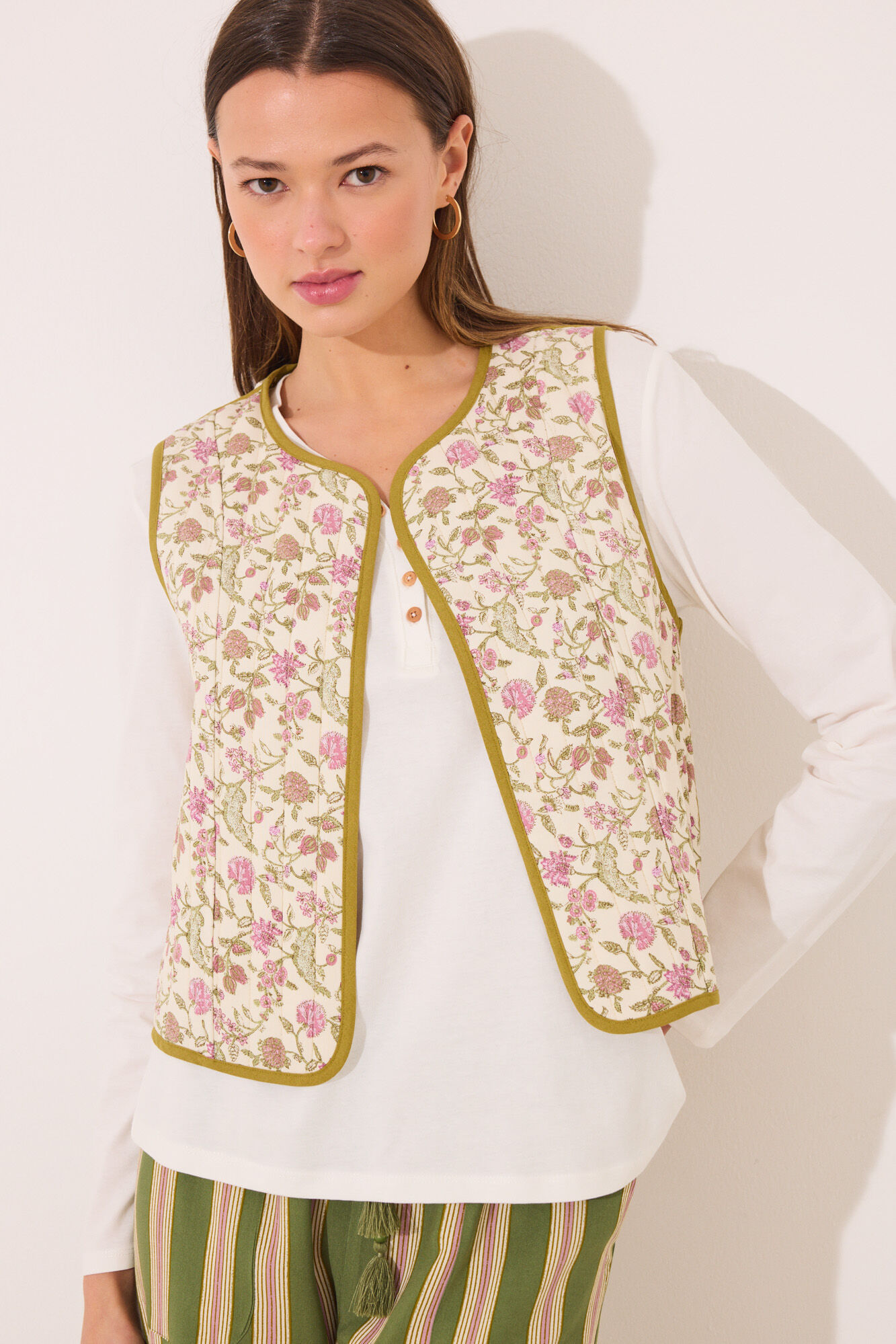 Chaleco reversible 100% algodón print floral