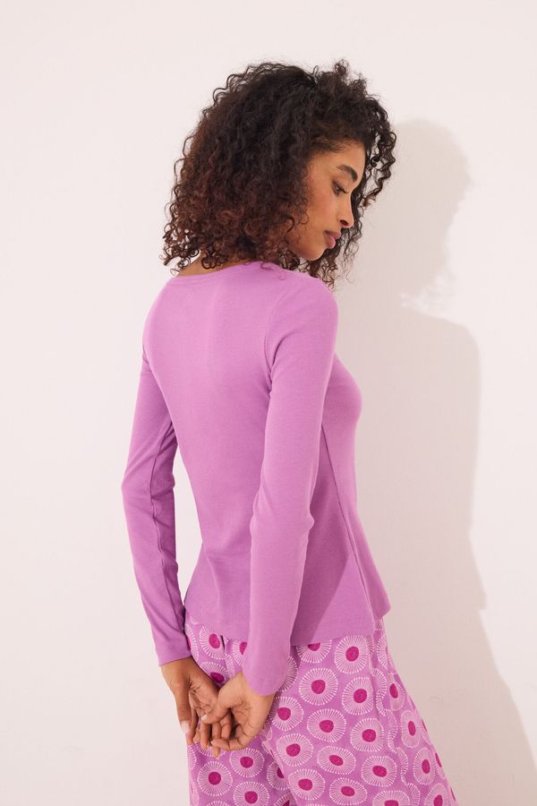 Camiseta manga larga canalé morado