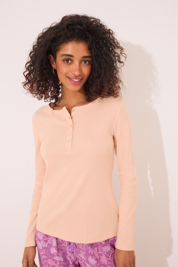 Camiseta manga larga canalé naranja
