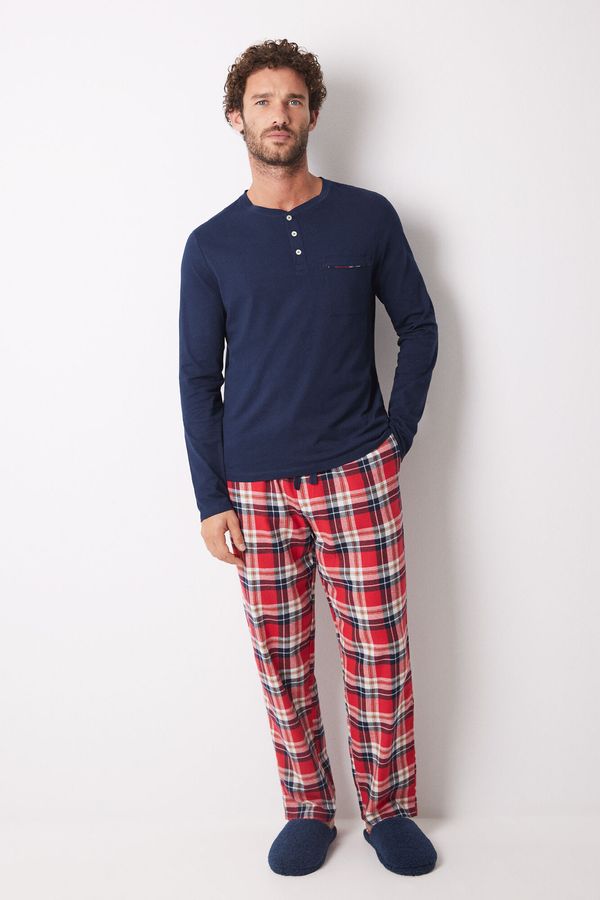 Pijama de hombre cuadros rojo 100% algodón
