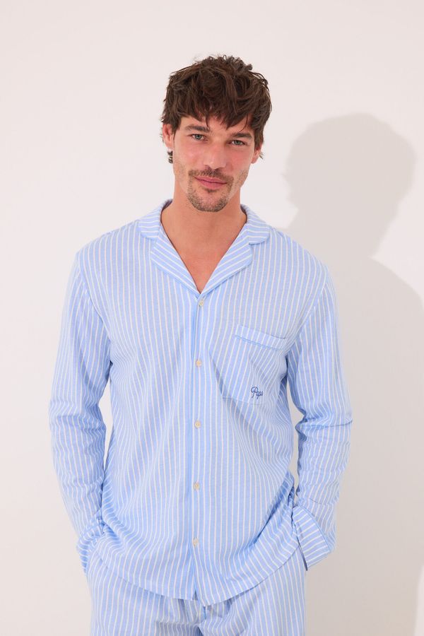 Pijama camisera larga "papá" 100% algodón rayas azul