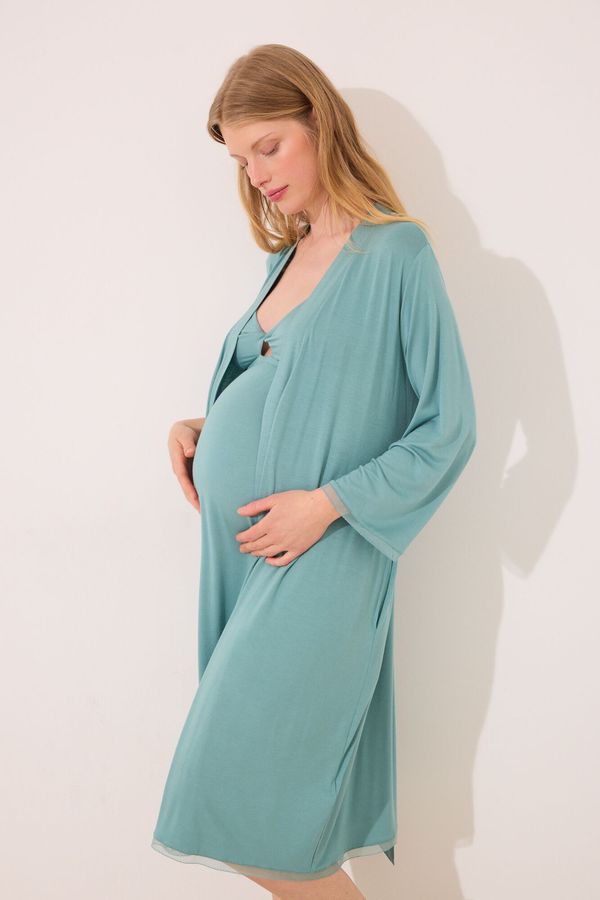 Bata larga "maternity" azul aguamarina