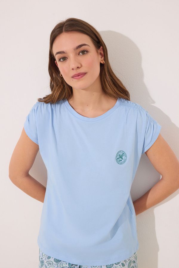 Pijama corta 100% algodón azul flores