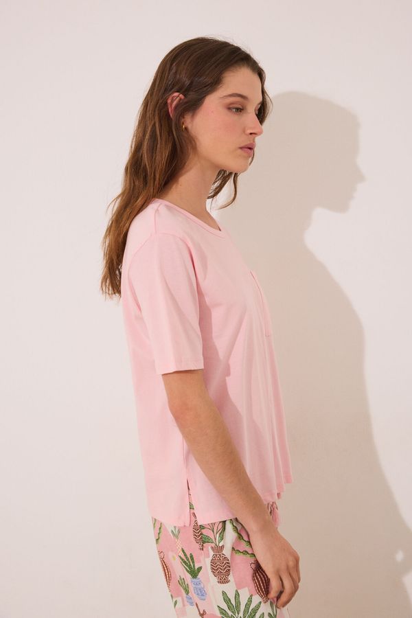 Pijama capri 100% algodón plantas rosado