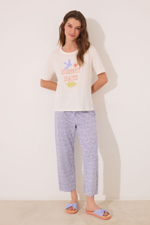 Pijama capri 100% algodón estampado flores lila