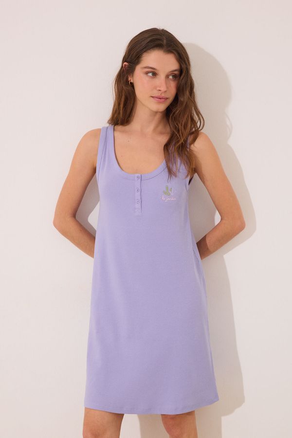 Camisón midi canalé algodón lila
