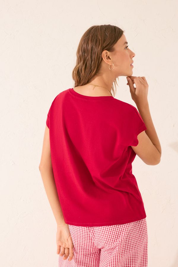 Camiseta manga corta 100% algodón rojo Snoopy