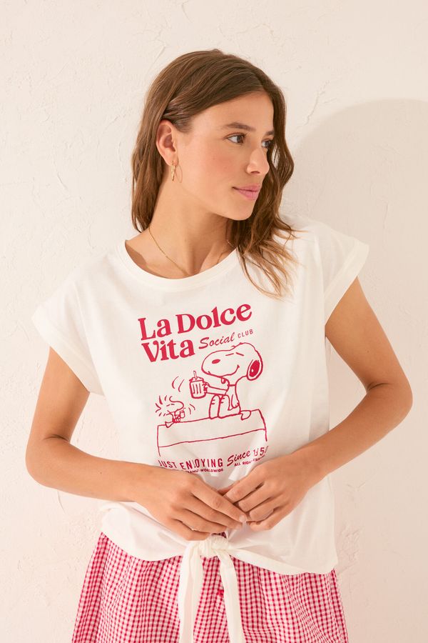 Camiseta manga corta 100% algodón blanco Snoopy