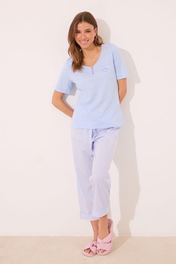 Pijama Capri 100% algodón azul rayas
