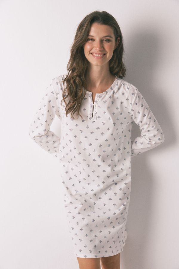 Camisón manga larga 100% algodón flores