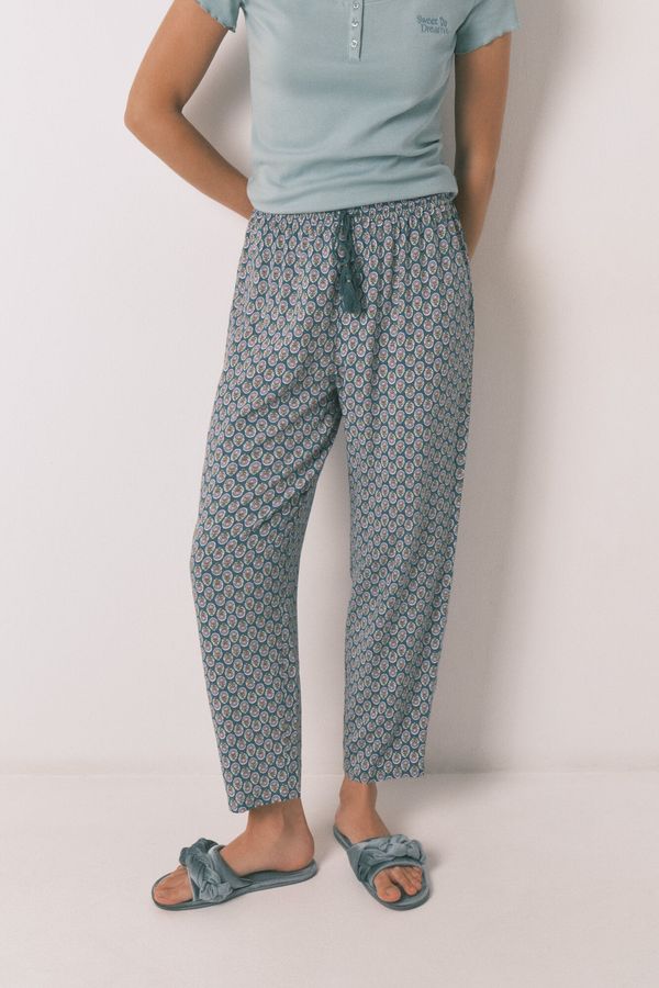 Pantalón largo carrot viscosa print sellos