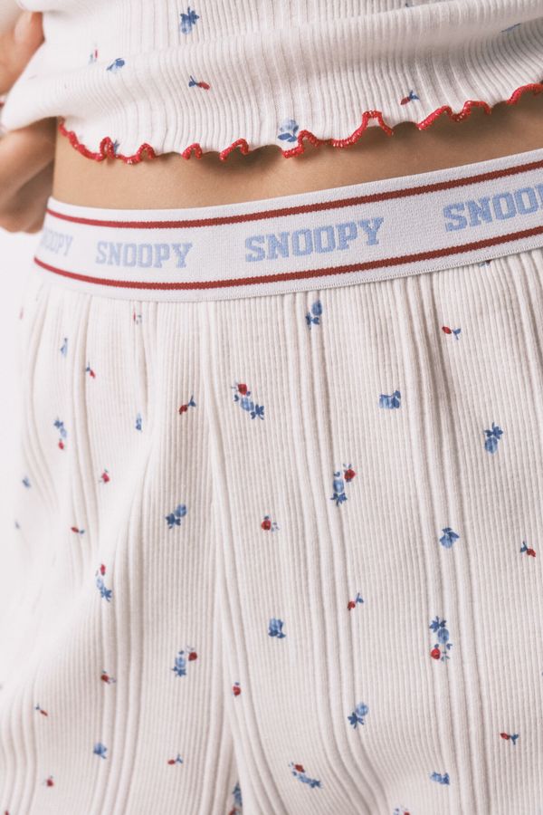 Pijama larga algodón Snoopy flores blanco