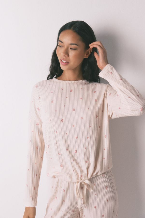 Pijama larga viscosa estampado floral rosado