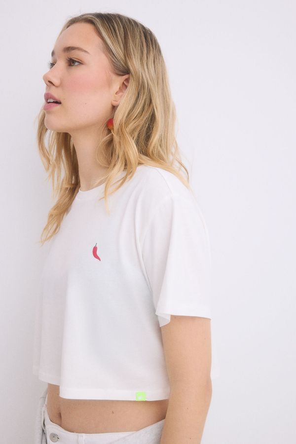 Camiseta 100% algodón blanco chile rojo