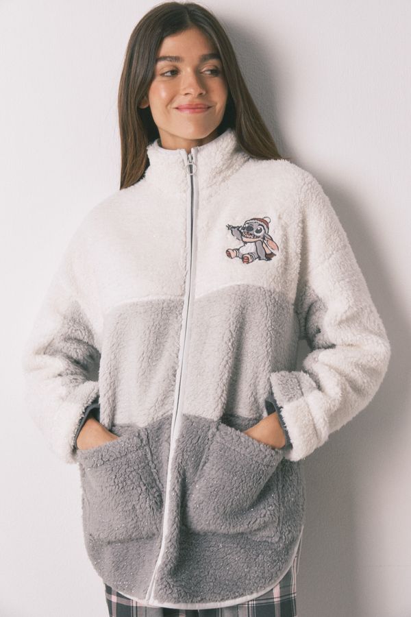 Bata midi tejido borreguito lurex Stitch gris