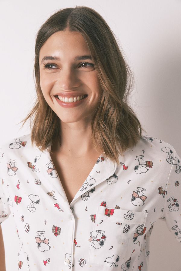 Pijama larga camisera 100% algodón blanco Snoopy