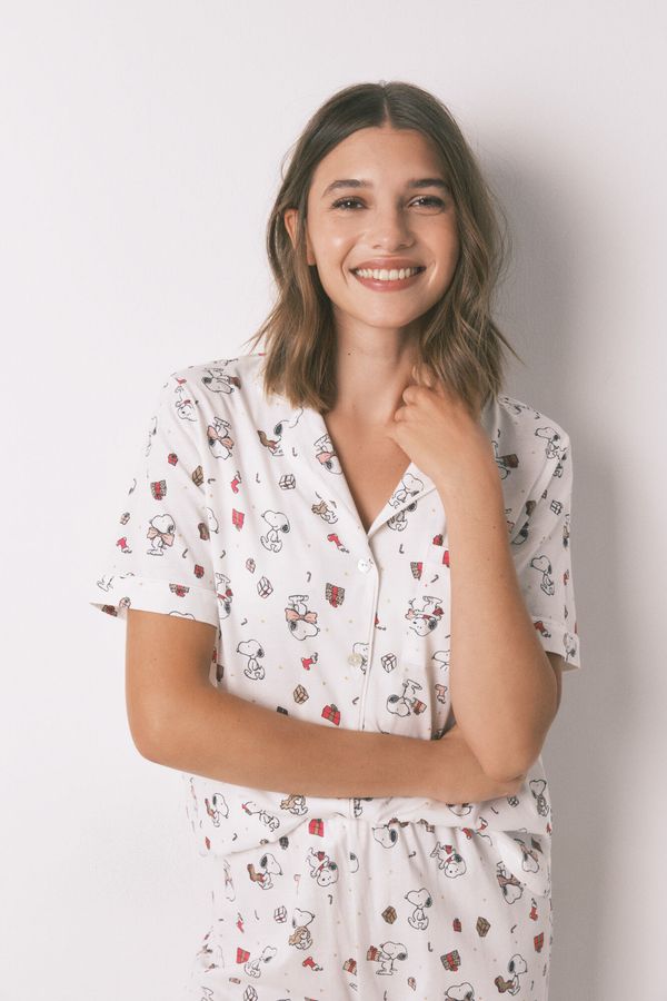 Pijama larga camisera 100% algodón blanco Snoopy