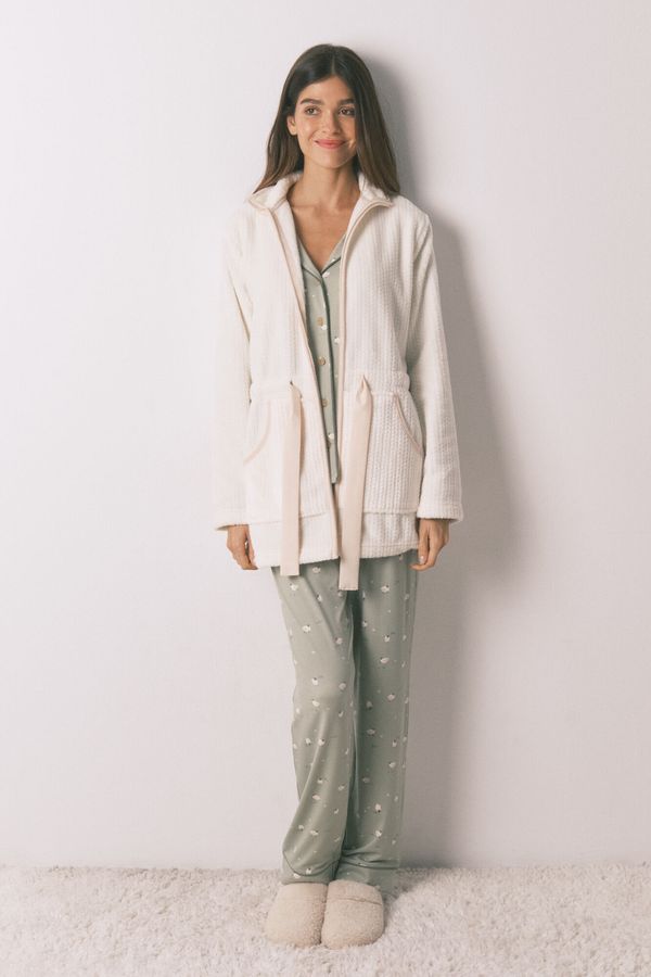 Bata midi tejido polar blanco